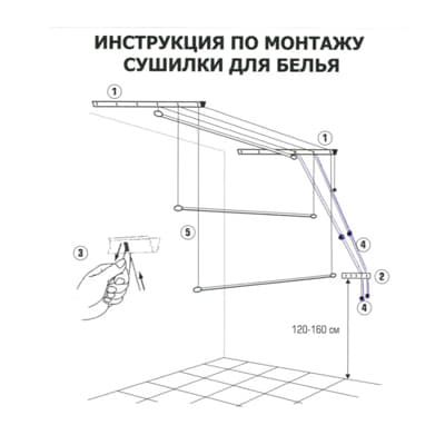 Сушилка для белья потолочная схема крепления.