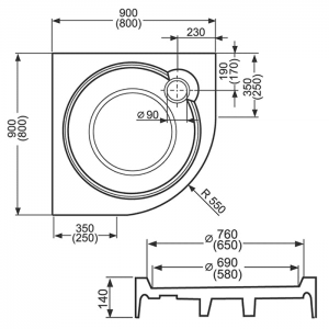 Душевой поддон акриловый Roltechnik Tahiti P схема