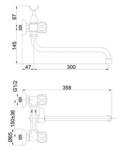 Смеситель для ванны с душем Rubineta Rubin CS-1 Cross схема
