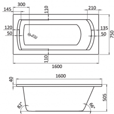 Ванна акриловая Santek Монако схема 160х75 XL